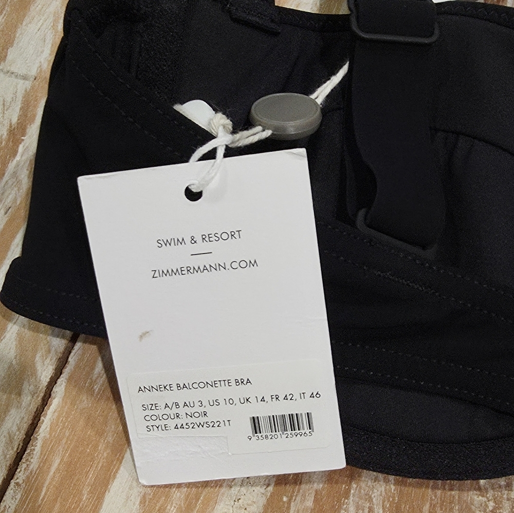 NWT Zimmermann Anneke Balconette Bra Bikini Top‎ Black 10 A/B - Picture 9 of 9